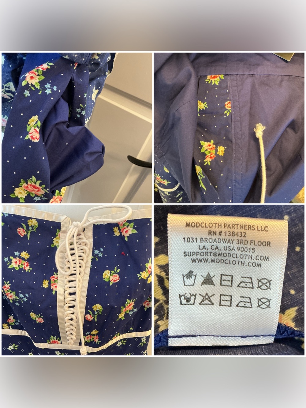NWT Gunne Sax Navy Floral Lace-Up Peplum Midi Dress - Picture 2 of 6
